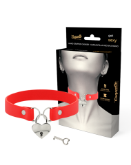 Collar Cuero Vegano Rojo Accesorio Corazón Con Llave