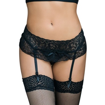 Liguero Y Tanga Diseño Floral Negro L/Xl Queen Lingerie imagen 1