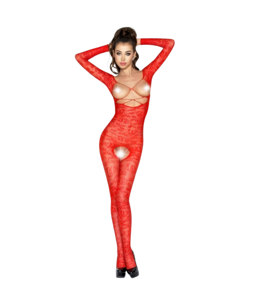 Lencería Sexy Bodystocking de Encaje con Aberturas Rojo