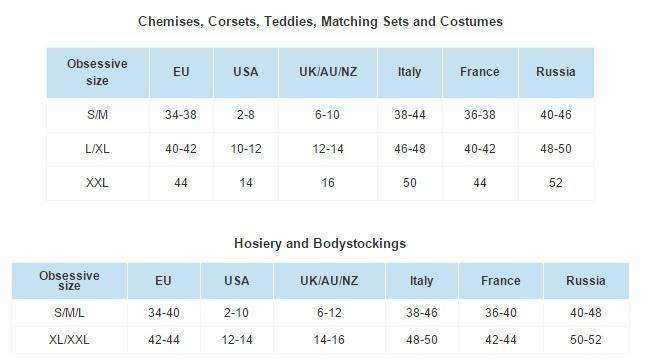 Guia de Tallas Lenceria Marca Obsessive